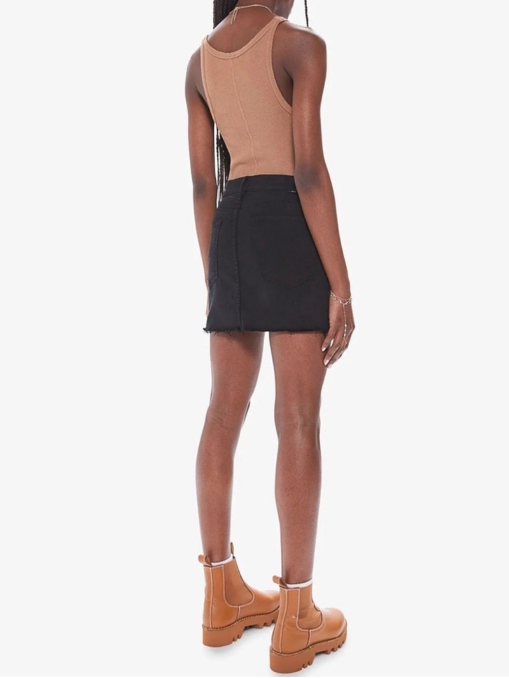MOTHER Black Raw-Hem Denim Mini Skirt in Size 28